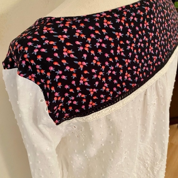 MATILDA JANE EMBROIDERED SPLIT NECK POINTELLE COTTON BLOUSE SIZE LARGE FLORAL - Picture 13 of 16
